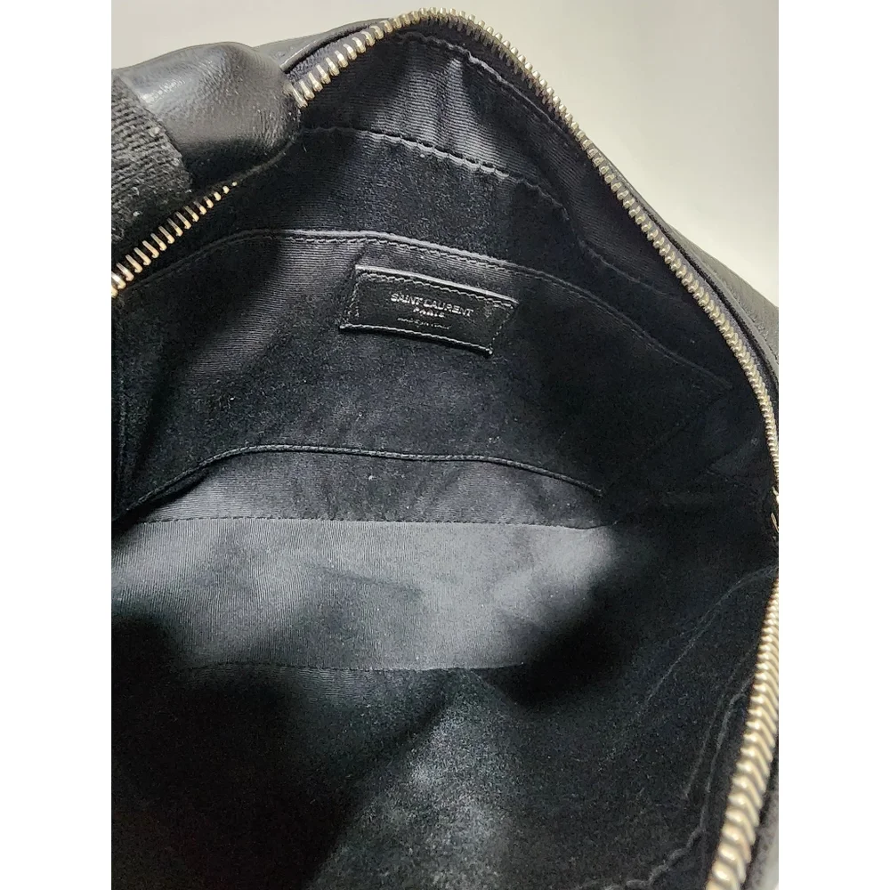YVES SAINT LAURENT Lou Camera Raffia Canvas Crossbody Bag Black